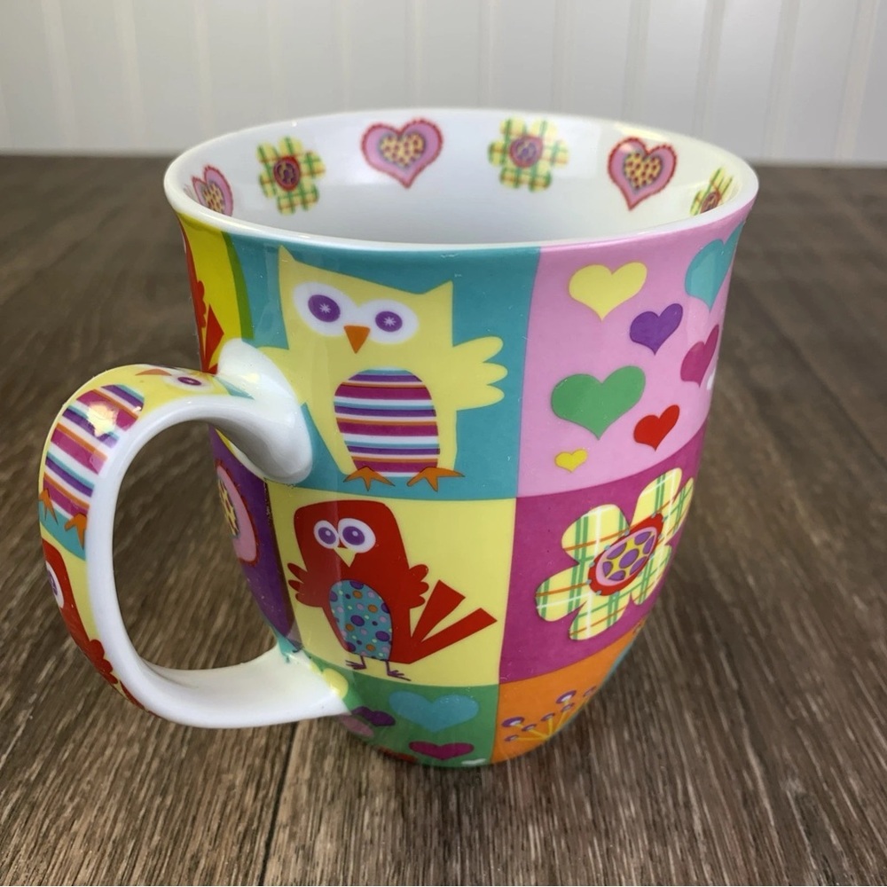OWLS by Creative Tops Mug Patchwork Background Multicolor Owls 4 1/4"